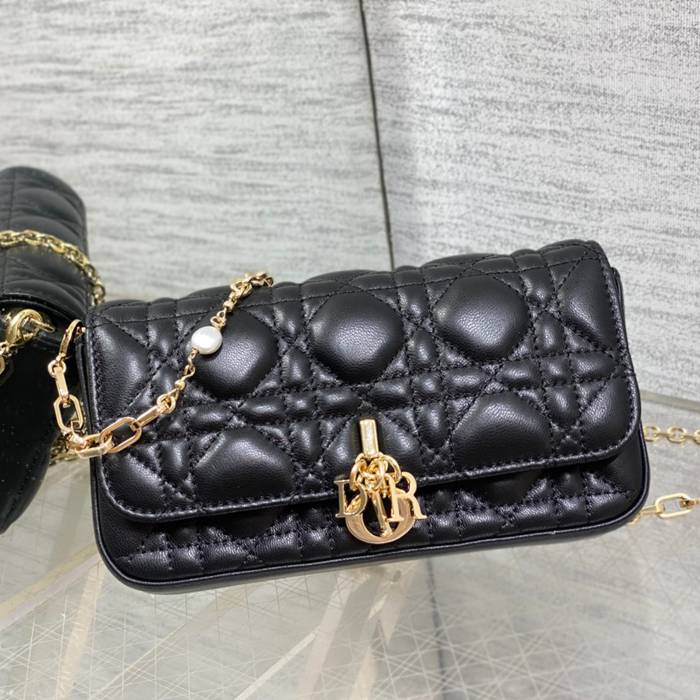 DIOR ラムレザー、チェーン レター ブラック チェーンバッグ クラシック 18.5x10.0x4.0cm サイズ:18.5x10cm