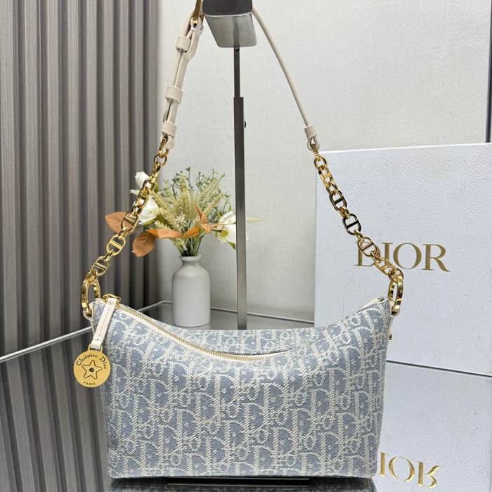 DIOR 3202 カーフレザー、スエード、レザー プリント、レター、フラワー ブルー、ゴールド、ベージュ ショルダーバッグ、ハンドバッグ、チェーンバッグ 新作 クラシック サイズ:28.5x14.5x10cm