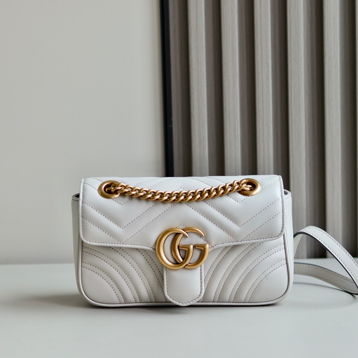 GUCCI 446744 レザー ベージュ、グレー、ゴールド 斜め掛けバッグ、ショルダーバッグ、ハンドバッグ、財布、ハンドバッグ GG、マルモント、新作 22cm サイズ:23x14x6cm
