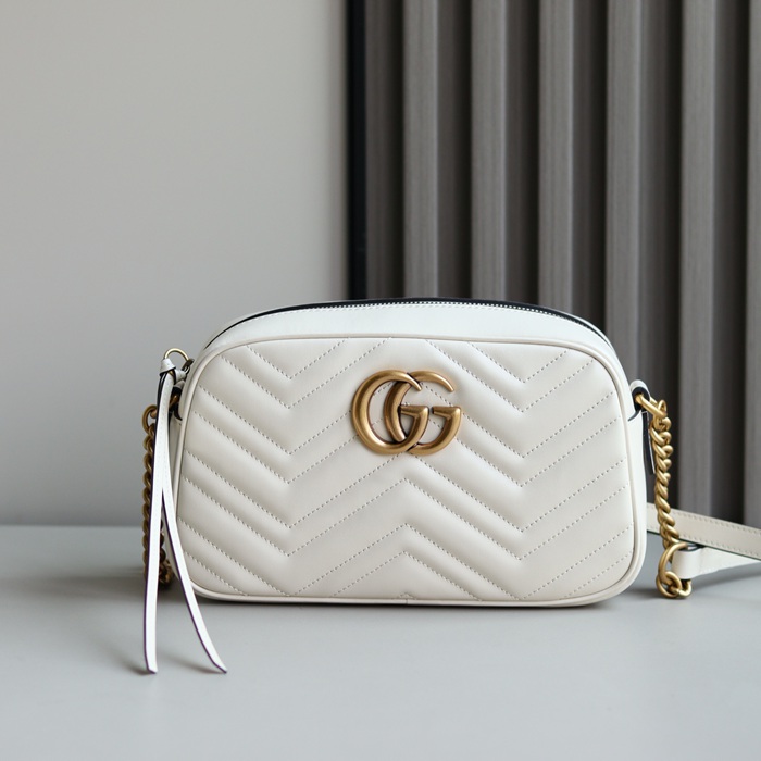 GUCCI 447632 ホワイト ハンドバッグ GG、マルモント 24x13cm サイズ:24x13cm