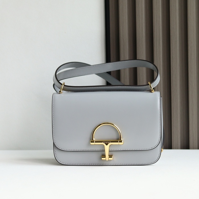 GUCCI 846705 レザー グレー、ゴールド ショルダーバッグ 馬銜、クラシック 22cm サイズ:22.5x14x8cm