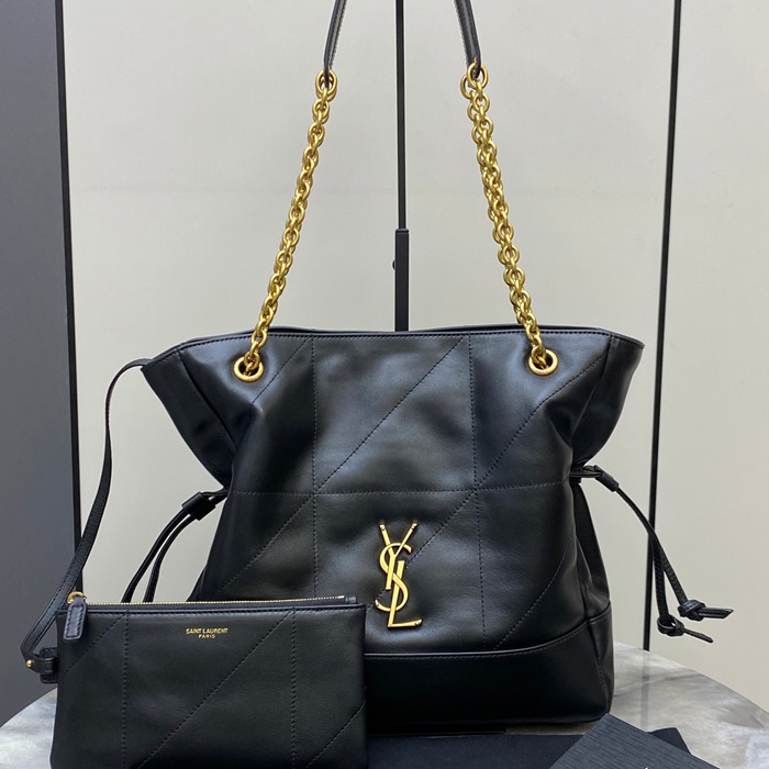 SAINT LAURENT 833948 ラムレザー ブラック、ゴールド トートバッグ、脇下バッグ ジェイミー 29x27x11cm サイズ:29x27x11cm
