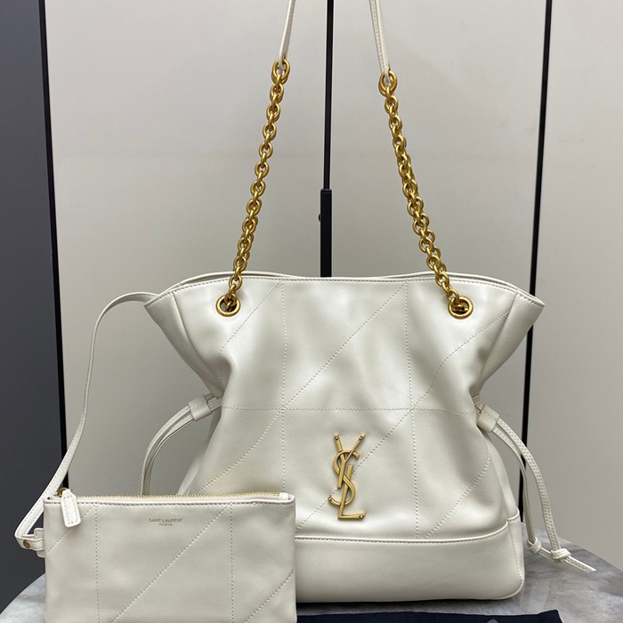 SAINT LAURENT 833948 ラムレザー ホワイト、ゴールド トートバッグ、脇下バッグ ジェイミー 29x27x11cm サイズ:29x27x11cm