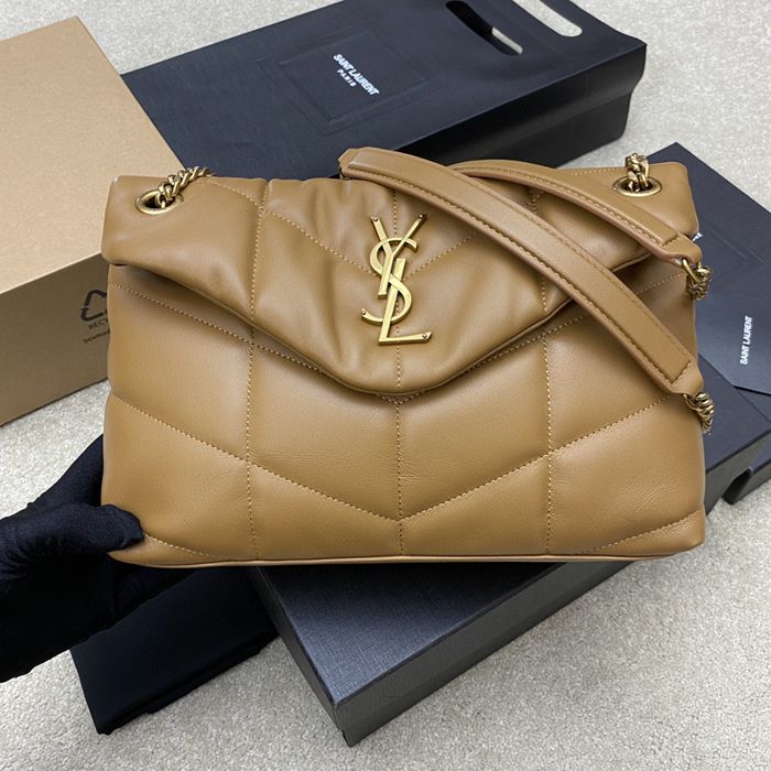 SAINT LAURENT 577476 ラムレザー、カーフレザー ゴールド、シルバー、キャラメル 斜め掛けバッグ チェーン、クラシック 29x17x11cm サイズ:29x17x11cm