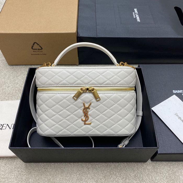 SAINT LAURENT 851572 ラムレザー ホワイト、ゴールド、クリーム ハンドバッグ クラシック 15x8cm サイズ:22.5x15x8cm
