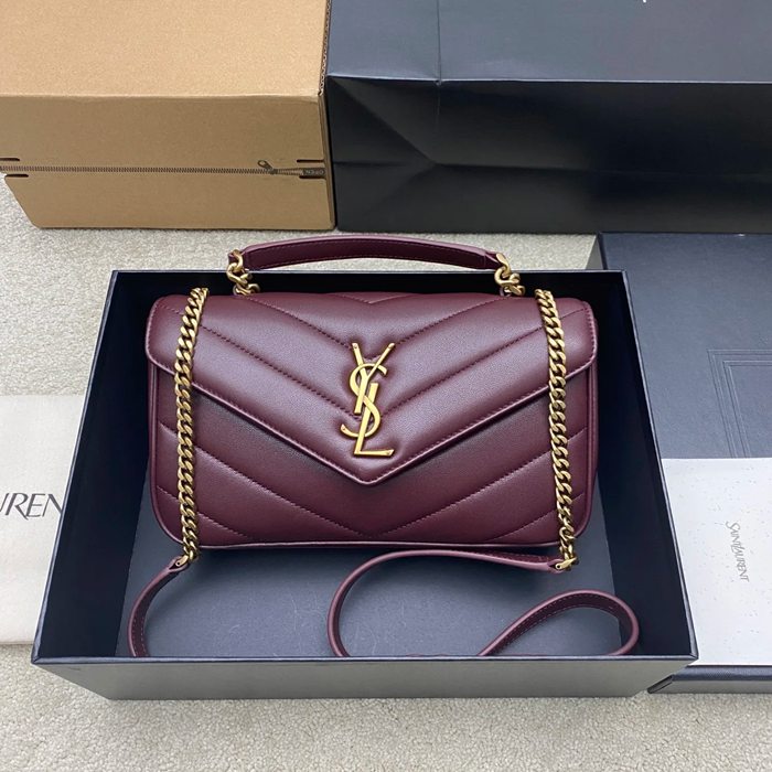 SAINT LAURENT 869461 ラムレザー レッド、ゴールド 斜め掛けバッグ チェーン 25x13cm サイズ:25x13cm