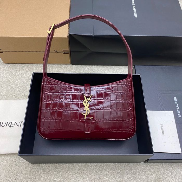SAINT LAURENT 657228 ワニ革 レッド、ゴールド ショルダーバッグ、脇下バッグ クラシック 16x6cm サイズ:24.5x16x6cm