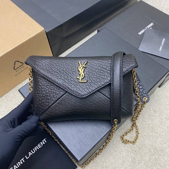 SAINT LAURENT 819271 ラムレザー、エレファント ブラック、ゴールド、エレファント 斜め掛けバッグ、チェーンバッグ、封筒バッグ チェーン、封筒、カリプソ、ミニ 19x12cm サイズ:19x12cm
