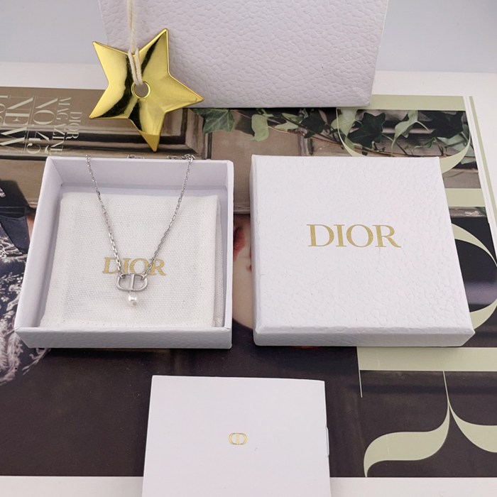 ネックレス CD ビーズペンダントネックレス — シルバーカラー、スワロフスキーパール使用、長さ調整可