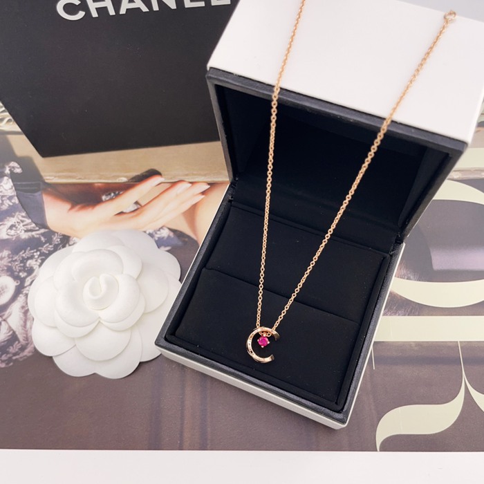 ネックレス クレセントムーン×ルビーネックレス（Coco Crushシリーズ）— 真金真珠対応可、ダイヤカット技法、芸術的仕上が