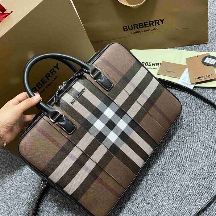 BURBERRY チェック ブリーフケース メンズ 38×28×9cm
