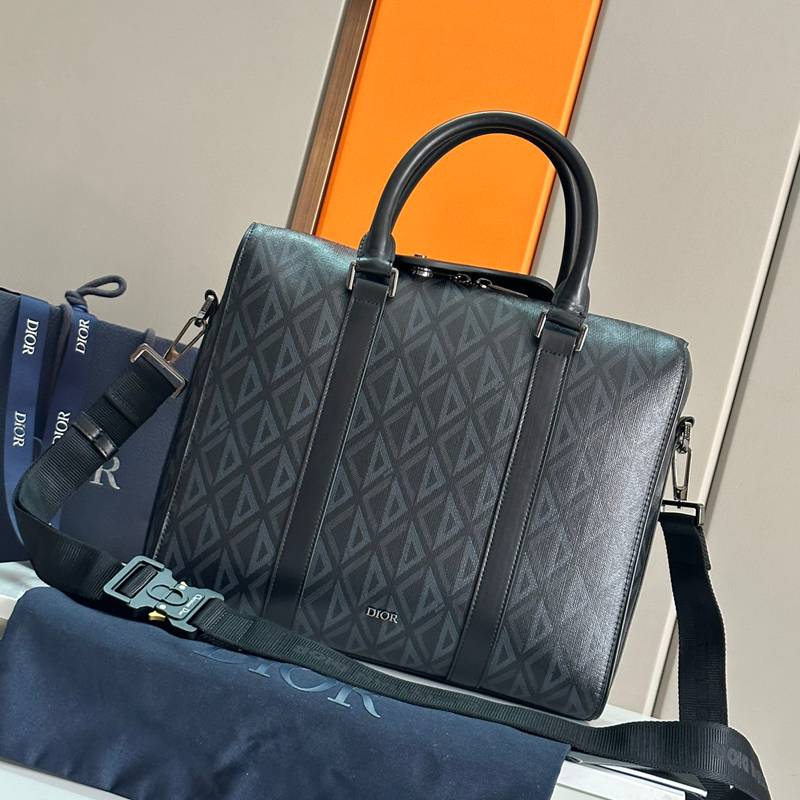 DIOR ブリーフケース リンゴット CDダイヤモンド キャンバス メンズ 35×27×6cm