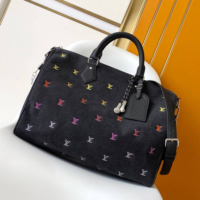 LOUIS VUITTON スピーディ 40 バンドリエール LVブロゾン デニム メンズ 40×26×23cm