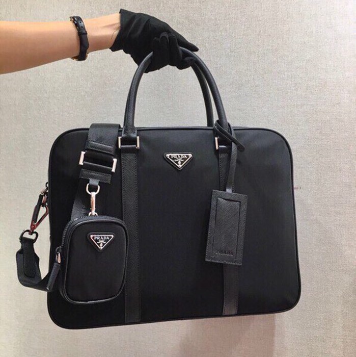 PRADA ブリーフケース サフィアーノ×ナイロン メンズ 36×28×7cm