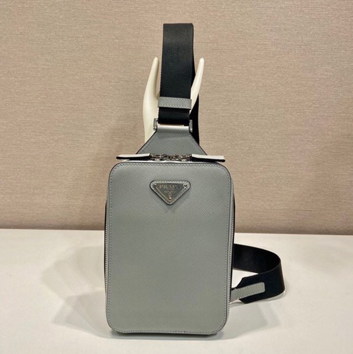 PRADA ウエストバッグ クロスグレインレザー メンズ 14×20×5cm