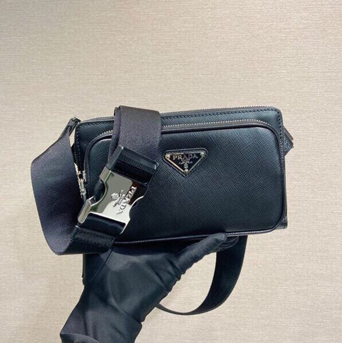 PRADA ウエストバッグ クロスグレインレザー メンズ 21×13×2.5cm