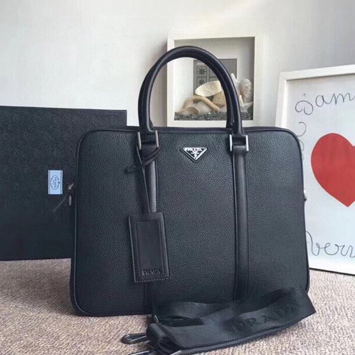 PRADA ブリーフケース ディアスキンレザー メンズ 36×28×4cm