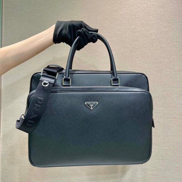 PRADA ブリーフケース サフィアーノレザー メンズ 37×28×8.5cm