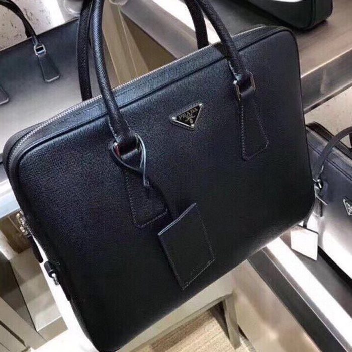 PRADA ブリーフケース サフィアーノレザー メンズ 36×28×5cm