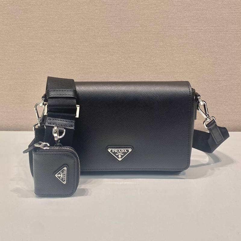 PRADA ショルダーバッグ サフィアーノレザー メンズ 22×14.5×5cm