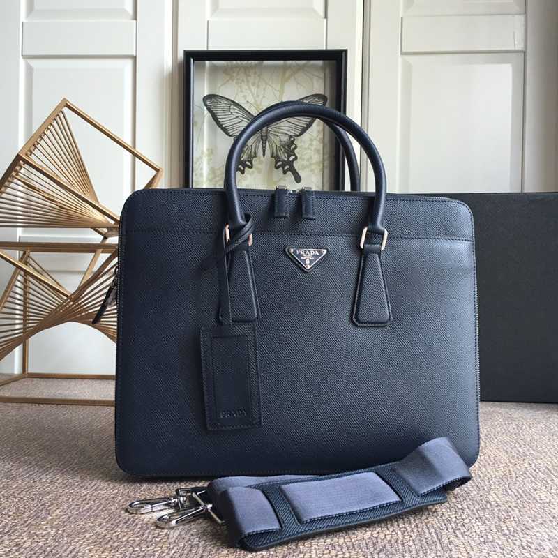 PRADA ブリーフケース クロスグレインレザー メンズ 36.5×28×5cm