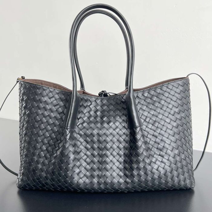 BV トートバッグ レザー ハンドバッグ 編み込み 23×43×14.5cm