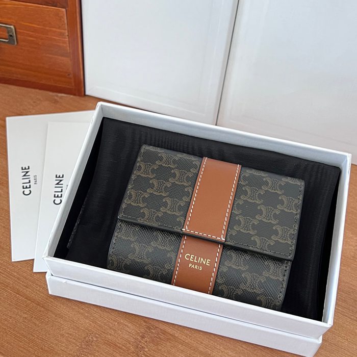 CELINE 三つ折りウォレット トリオンフ キャンバス レディース 10.5×8.5×4cm