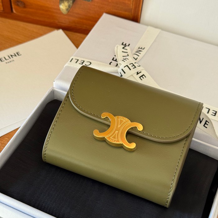 CELINE トリオンフ ショートウォレット カーフレザー レディース 10.5×8.5×4cm