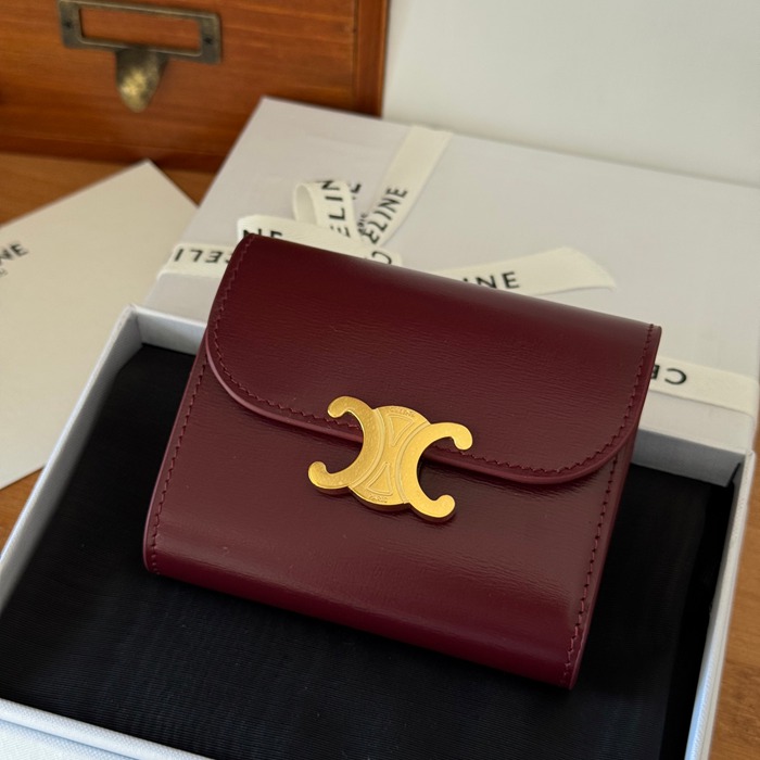 CELINE トリオンフ ショートウォレット カーフレザー レディース 10.5×8.5×4cm