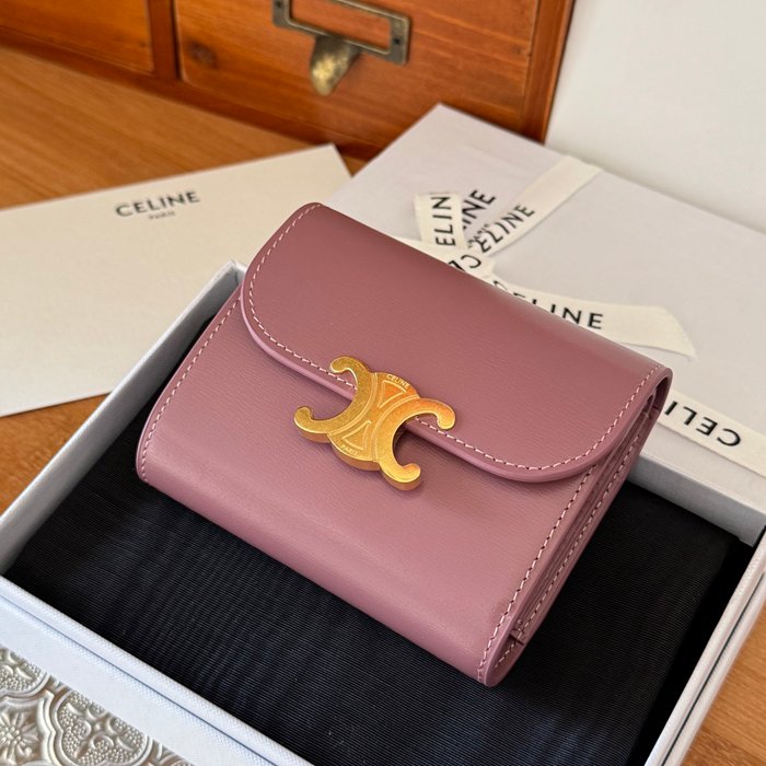 CELINE トリオンフ ショートウォレット カーフレザー レディース 10.5×8.5×4cm
