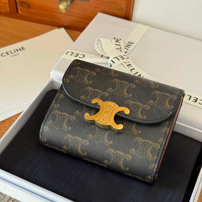 CELINE トリオンフ ショートウォレット カーフレザー レディース 10.5×8.5×4cm