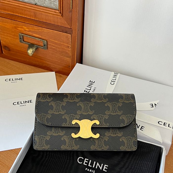 CELINE トリオンフ フラップウォレット カーフレザー レディース 13×8×1cm