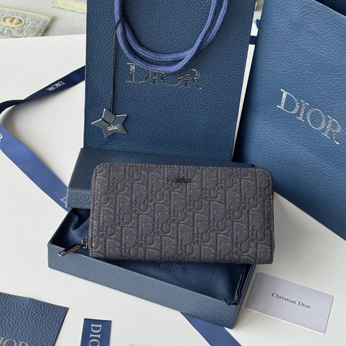 DIOR ジッピーウォレット ジャカード メンズ 19.8×11×2.5cm