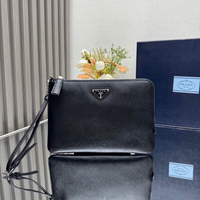 PRADA クラッチバッグ サフィアーノレザー メンズ 24×17cm