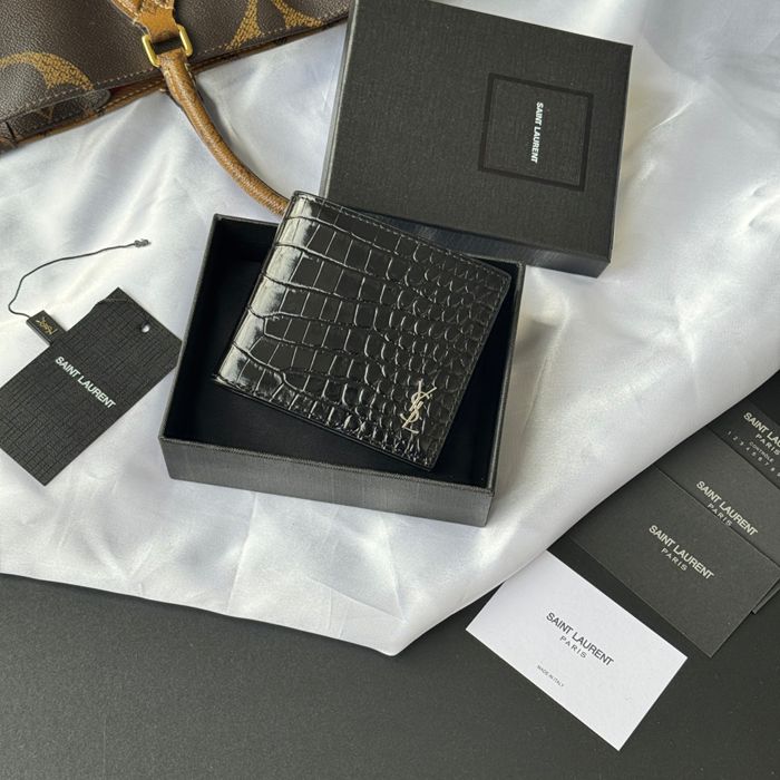 YSL 二つ折り財布 カーフレザー メンズ 11×9.5×2.5cm