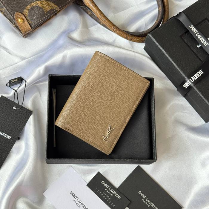 YSL 二つ折り財布 カーフレザー メンズ 9×11.5×2cm