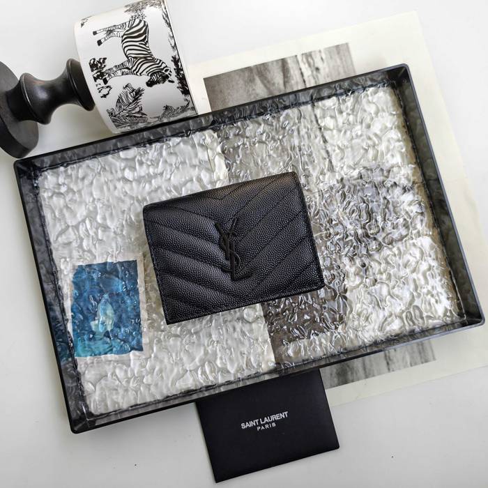 YSL 二つ折り財布 カーフレザー メンズ 11×9.5×2.5cm