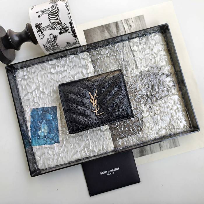 YSL 二つ折り財布 カーフレザー メンズ 11×9.5×2.5cm