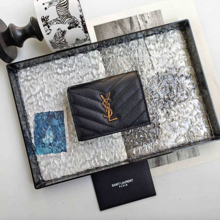 YSL 二つ折り財布 カーフレザー メンズ 11×9.5×2.5cm