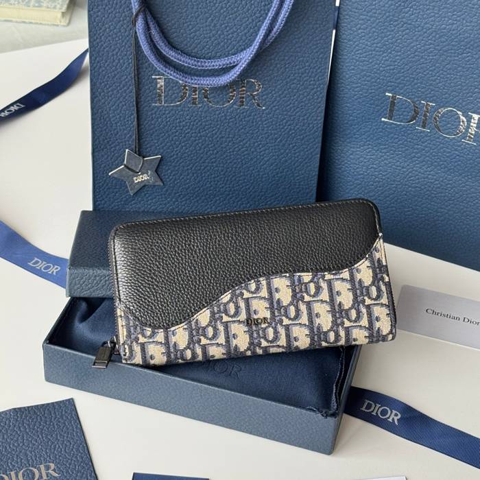 DIOR 2ADBC315YKK サドル長財布 ジッピー 黒粒面牛皮 サイズ:19.8x11cm