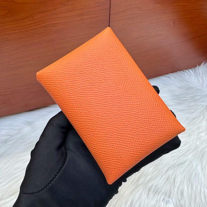 HERMES カルヴィ デュオ 二層カードケース エプソム オレンジ シルバー金具 サイズ: