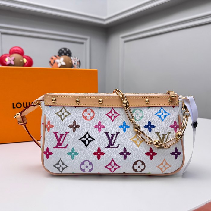 LOUIS VUITTON M13404 ポシェット アクセサリー 村上隆コラボ ホワイトマルチ サイズ:22x13cm