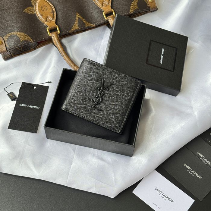 SAINT LAURENT 463249 メンズ対折り財布 ゼロポケット付き モノグラム サイズ:11x9.5x2.5cm