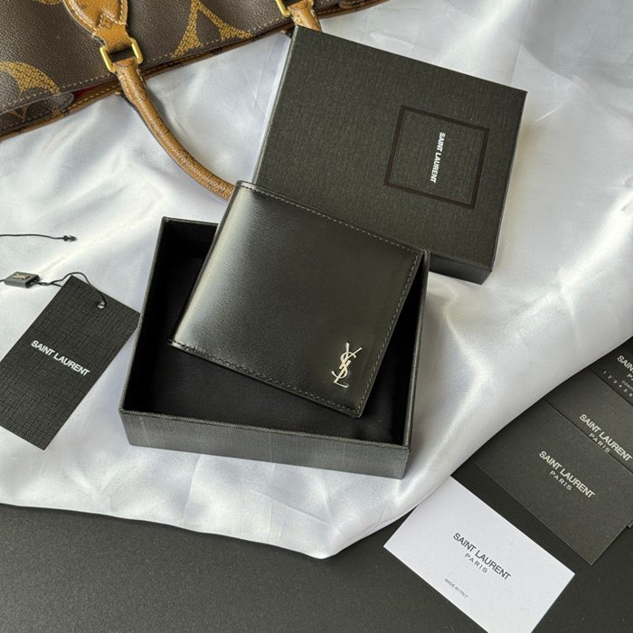 SAINT LAURENT 607727 メンズ対折り財布 牙籤紋 サイズ:11x9.5x2.5cm
