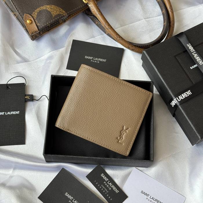 SAINT LAURENT 607727 メンズ対折り財布 荔枝紋刻印 サイズ:11x9.5x2.5cm