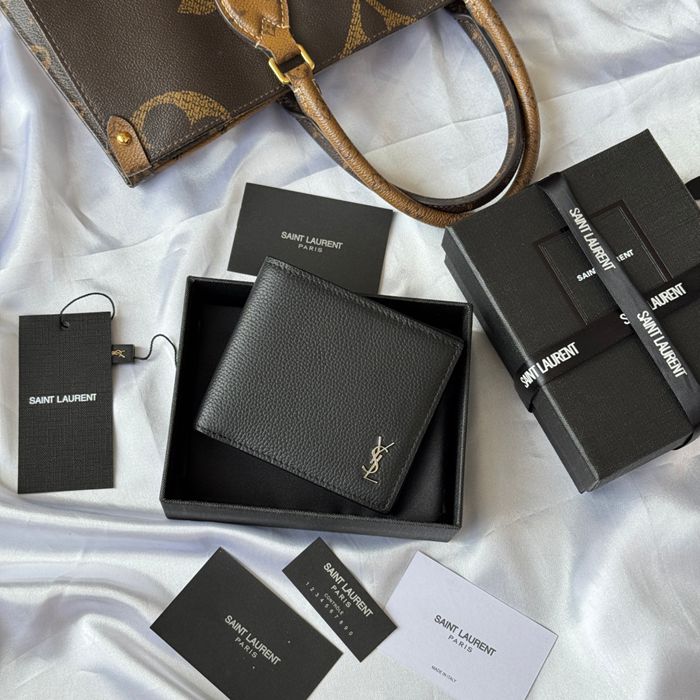 SAINT LAURENT 607727 メンズ対折り財布 荔枝紋 サイズ:11x9.5x2.5cm