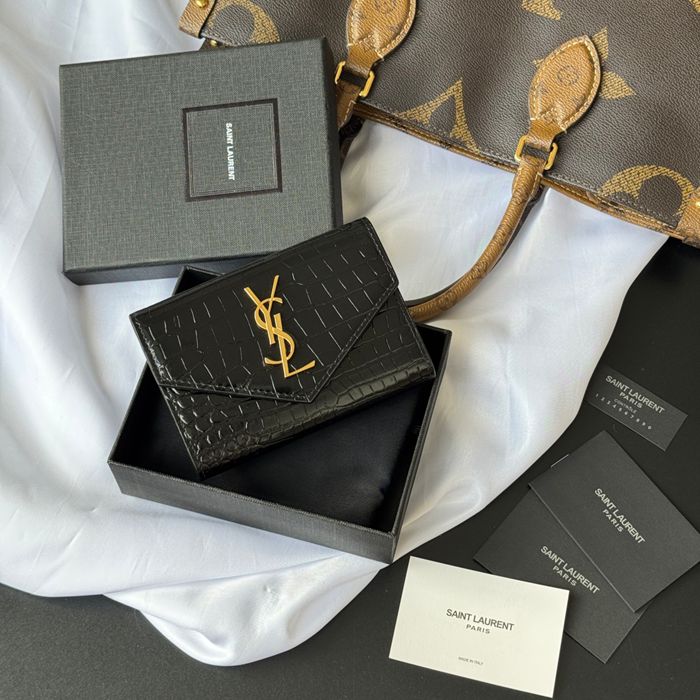 SAINT LAURENT 414404 ワニ革二つ折り短財布 サイズ:13x9cm