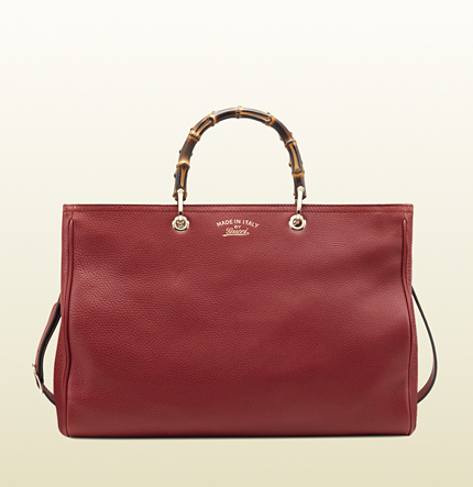 Authentic Gucci Bamboo Shopper Leather Tote Bag 323658 Red