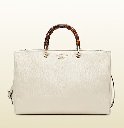 Authentic Gucci Bamboo Shopper Leather Tote Bag 323658 White