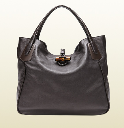 Authentic Gucci Hip Bamboo Leather Tote Bag 338978 Brown
